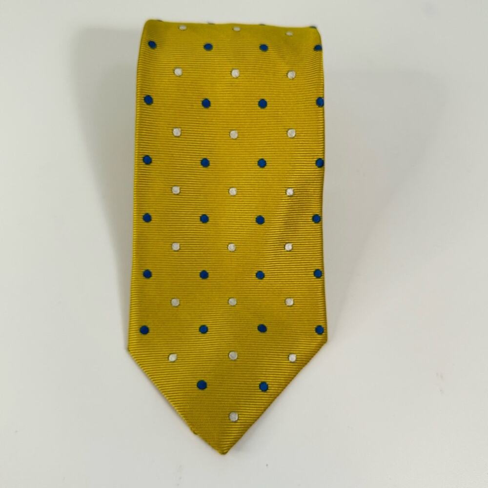 Brooks Brothers Maker Pure Silk Woven Tie Embroidered Polka Mustard Yellow Mens - Picture 2 of 8
